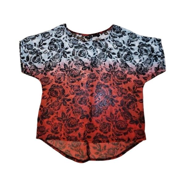 Sheer Top, Ombre, Red, black, white, small - Picture 1 of 4